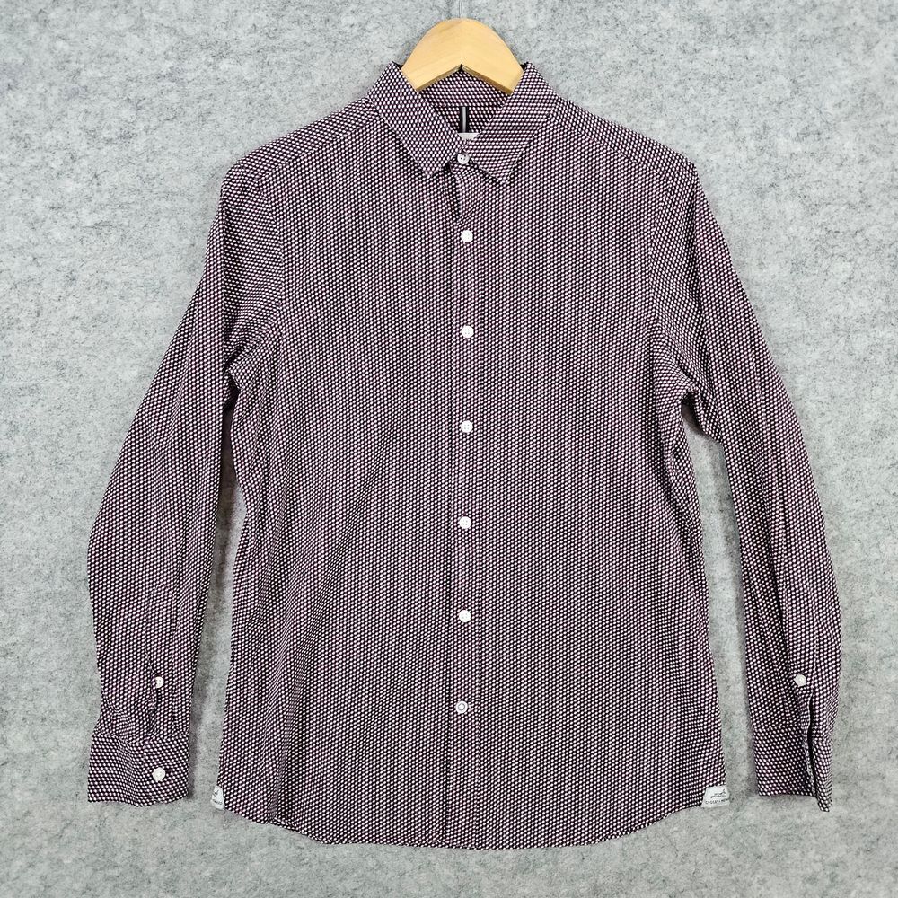 Crosby & Howard Men's Button Up Shirt Size M Burgundy Geometric Print‎ Preppy